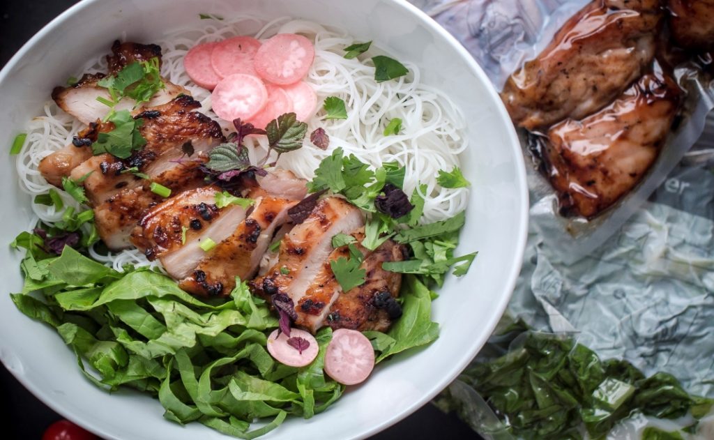 Grilled Turkey Rice Noodle Bowl