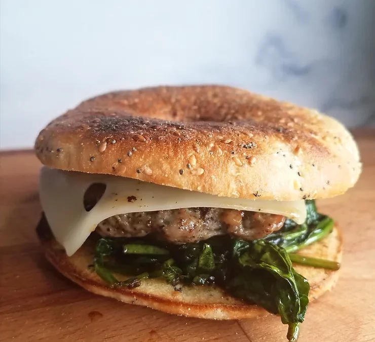 Turkey Sausage, Swiss, and Spinach Breakfast Sandwich