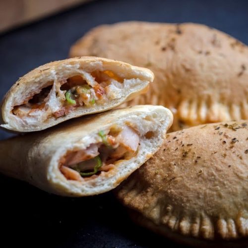 Turkey keema paratha pockets filled with spiced BC ground turkey, served on a plate
