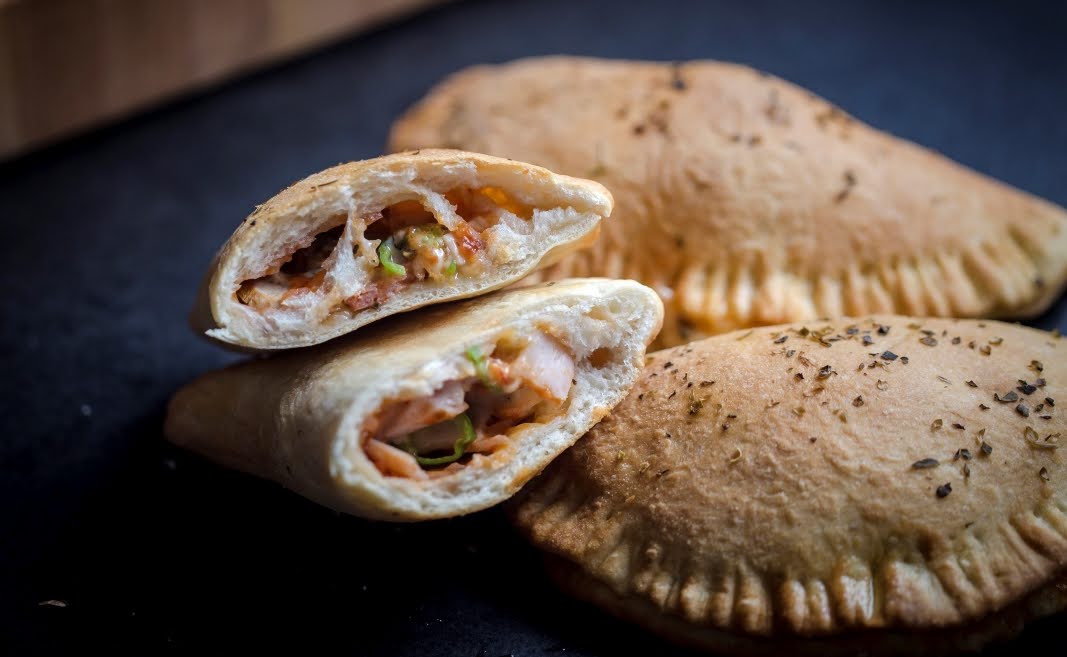 Turkey keema paratha pockets filled with spiced BC ground turkey, served on a plate